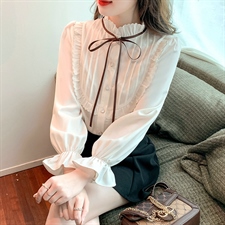 Temperament chiffon shirt women's autumn dress 2023 new Korean version of loose long-sleeved foreign air on the clothes