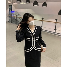 Large size women's autumn and winter small wind knitting two-piece suit